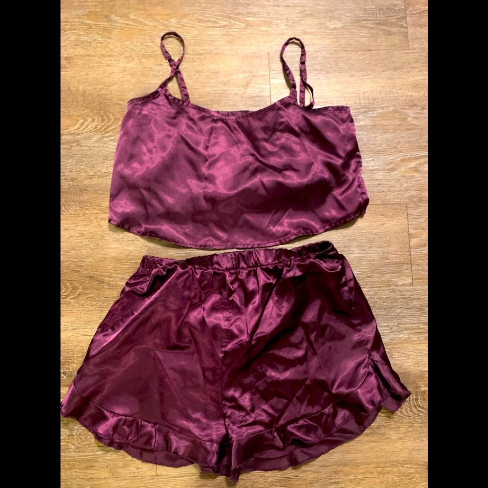 Boo Hoo Purple Satin Cami And Pajama Short Set